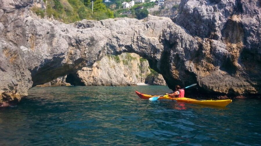 Amalfi Coast: Kayak Tour with Snorkeling and Grottoes Visit - Paddling west toward the Runghetiello Grotto