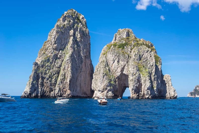 From Pompeii/Castellammare/Vico Equense: Capri Day Cruise - The boat tour stops: Faraglioni, grottos, and Casa Malaparte