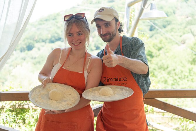 Pizza School with Wine and Limoncello Tasting in a Local Farm - Making pizza dough with Francesco and Lia, and the playful dough-fly challenge